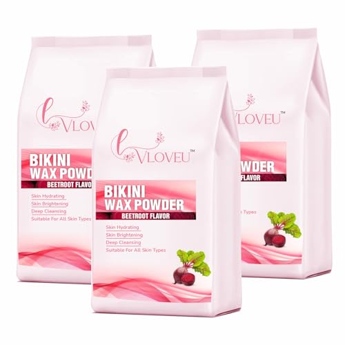 Image of VLOVEU - Bikini Wax Powder For Women - 5 Minutes Painless Herbal Wax Powder For Hair Removal No Chemicals - No Irritation,No Skin Rashes For Women And Girls - (120 G) (Beetroot,Pack Of 3)