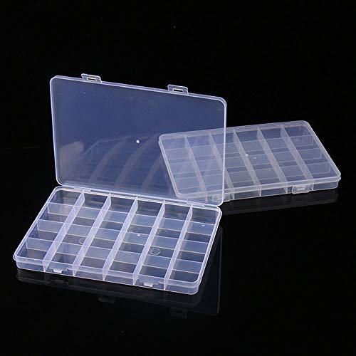 Rlecs 2Pcs 24 Slots Transparent Plastic Jewelry Organizer Box Compartment Storage Container For Bead Rings Jewelry Display Organizer #TOP4