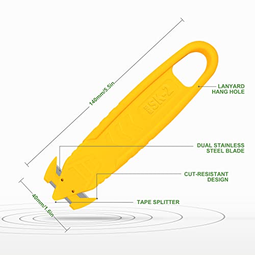 100Pcs T TOVIA Safety Box Cutter Knife of Recessed Concealed Stainless Steel Blade, Package Opener Plastic Cutter for Box, Carton, Shrink Wrap, Plastic Straps. by T TOVIA - Image 2