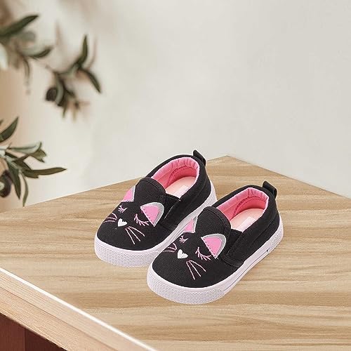 Toddler Kids Cushioned Canvas Shoes Casual Slip On Fashion Sneakers Cute Cat Prints Wear 𝐑esistant Shoes3