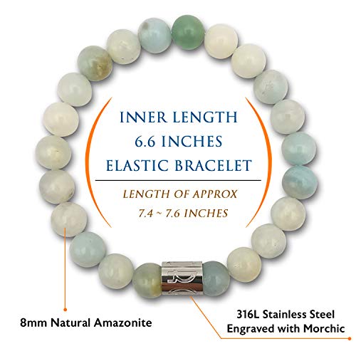 Morchic Amazonite Gemstone Stretch Bracelet For Women Men Unisex, Genuine Natural Energy Stone 8Mm Beads, Classic Simple Design Cuff Birthday Gift 7.5 Inch #TOP2