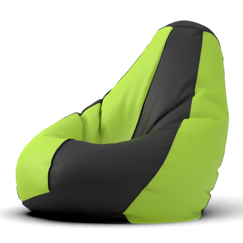 Image of Biggie Bean Bag 3XL Bean Bag Chair with Beans Filled-Perfect for Living Room,Bedroom,Study-Sale Design(Regular-Black Pea-Green)-Faux Leather