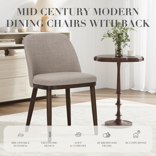 COLAMY Upholstered Dining Chairs Set of 2, Modern Kitchen Chairs with Back, Fabric Side Chair with Wood Legs for Dining Room Kitchen Restaurant, Camel - 3