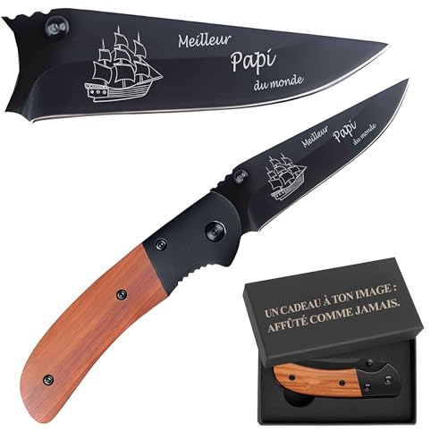 Planetee Couteau Bateau à voile Meilleur Papi du monde | Canif | Couteau pliant | Marin Voilier Navigateur| Boîte de rangement | Idée Cadeau Noël Papa Anniversaire