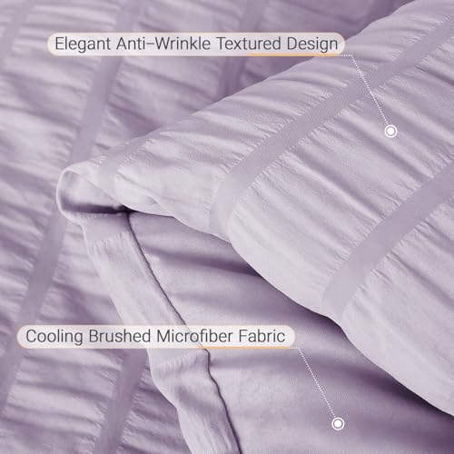 Image of MUXHOMO 7 Pieces Oversized King Comforter Set, Seersucker Bed in a Bag Oversized King Size, All Season Luxury Bedding Set with Comforter, Flat Sheet, Fitted Sheet, Pillowcases & Shams, Lavender