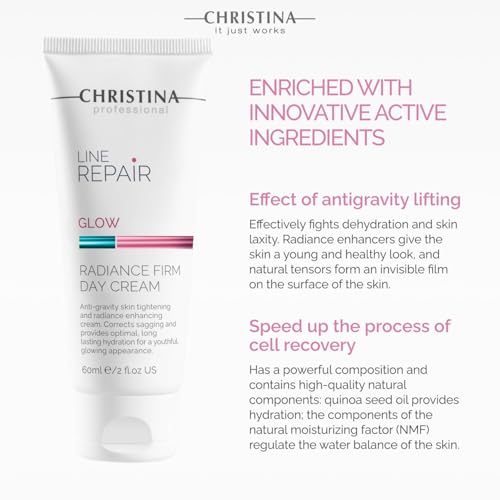 Christina Line Repair Glow Radiance Firm Day Cream - 60ml Skin Lifting Face Moisturizer with Peptides & Botanical Hydrators for Dullness, Fine Lines, Sagging Skin, Chest & Neck Crepe Corrector Cream