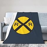 Railroad Crossing Sign Throw Blanket - Soft Plush Fleece Blanket for Couch, Bed, Sofa - Home Decor Cozy Blankets Gifts for Women Men, Blue, 40x50 Inches
