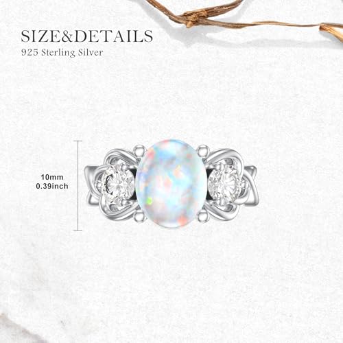 Image of 0.3 Carat Moissanite and White Opal /Blue Opal /Black Opal Engagement Ring 925 Sterling Silver 8-9 MM Heart /Round /Oval Cut Opal Moissanite Ring for Women Size 5-13