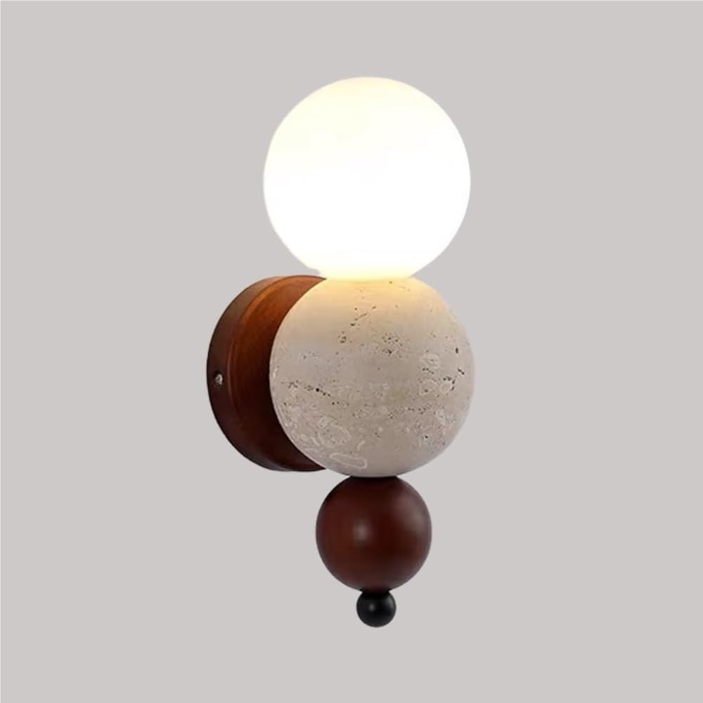 LUOYAOB Modern Nordic Wall Sconce with Frosted White Globe Shade Minimalist Wood Accent Wall Lamp Hardwired E26 Indoor Lighting Fixture for Bedroom Living Room Hallway Entryway and Staircase