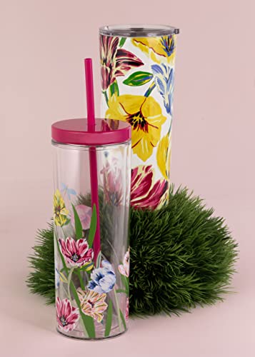 Kate Spade New York Cute Floral Stainless Steel Mug, 24 Ounce Travel Tumbler, Double Wall Insulated Cup With Lid, Painted Tulips #TOP4