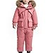 Kids Waterproof Insulated Snow Suits with Faux Fur Hood 2 Piece Snap & Zip Hooded Winter Matching Clothes for Cold Day