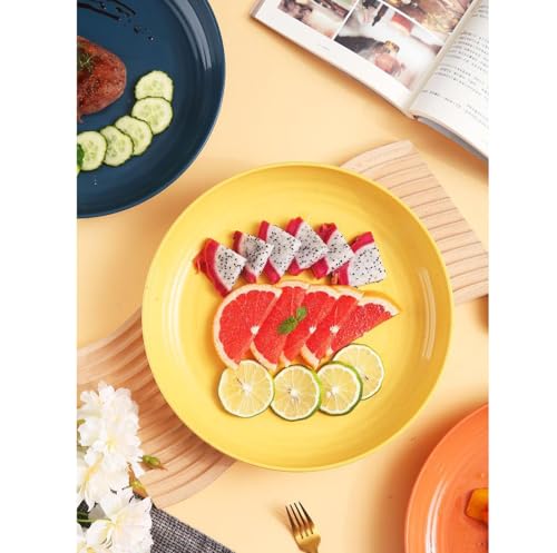 Image of Eco Friendly Wheat Straw Plate For Dinner, Lunch, Salad, Small Meals, Appetizers, Dessert, Cereal, Soup, Rice, Pizza, Snacks Dishwasher Microwave Safe Dinnerware (20cm+23cm, Random, Pack Of 4)
