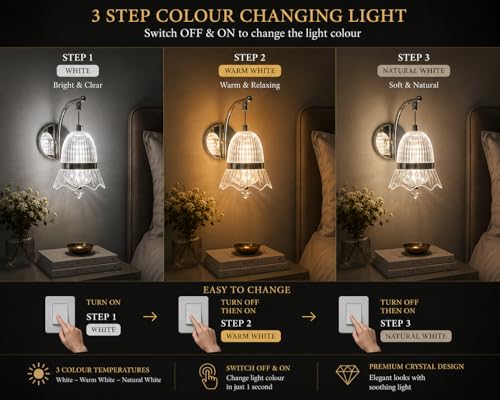 Image of FILLISKA Luxurious Acrylic Crystal Wall Lamp with Adjustable Colour Changing Function, Elegant Finish (Acrylic FrenchGold-61656)(1 Year Warranty)