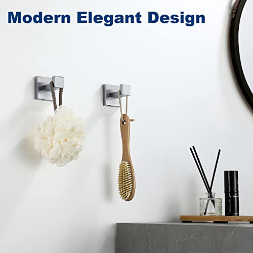 Towel Hooks for Bathrooms, Brushed Nickel Towel Hook for Kitchen Bathroom, SUS304 Stainless Steel Coat Hook, Square Heavy Duty Holder Robe Hooks for Hanging Towels, Coats, sponges, Wall Mount, 4 Pack - Thumbnail 3