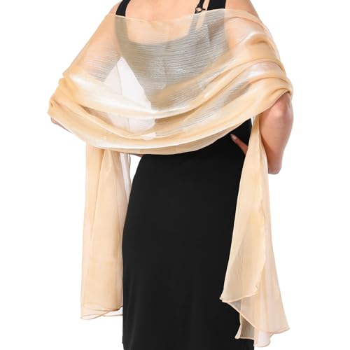 Jeffdad Stola Damen, Halstuch Chiffon Stola Schal Damen Elegant Chiffontücher Leichter Weicher Schal übergroßen Schultertuch Stola Damen Festlich Für Abendkleid(Champagnerfarben)