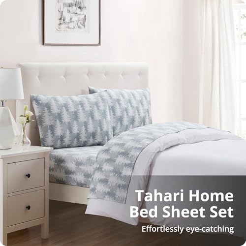 Image of Tahari Home Brushed Flannel 4-Piece Bedding Set, Queen, Tree Gray