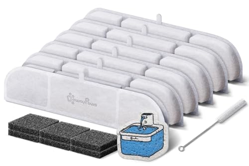 DownyPaws Fuente de Agua para Gatos Inalámbrica, Filtros 6 Unidades para DPWFP6, con Esponja y Cepillo de Limpieza
