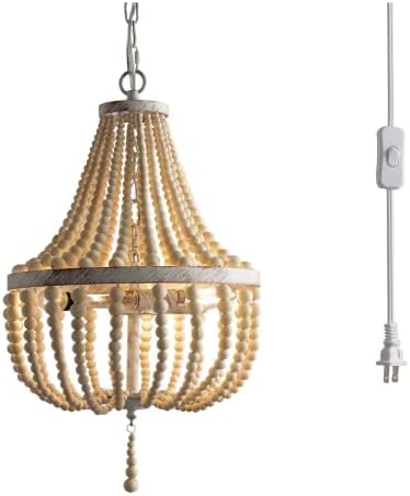 Legend Brand Boho Chandelier, Beaded Chandelier -Light Fixture, 3-Light Farmhouse Chandelier Vintage Candle, Dining Room Lighting Fixture