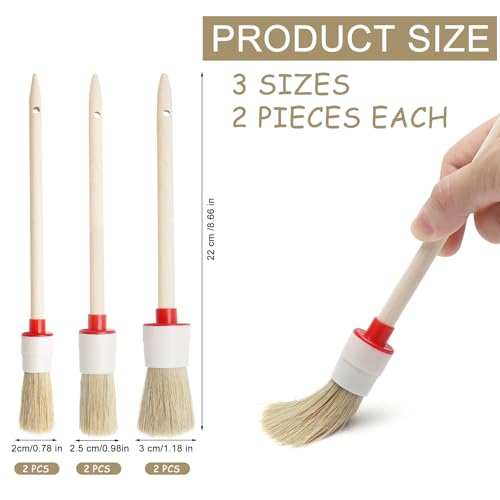 6er Borstenpinsel Rundpinsel Set, Pinsel Rund 20/25/30mm Professionelles Naturholz Ringpinsel Wachspinsel zum Lackierpinsel Streichen von Wänden und Möbeln für den Hausgebrauch