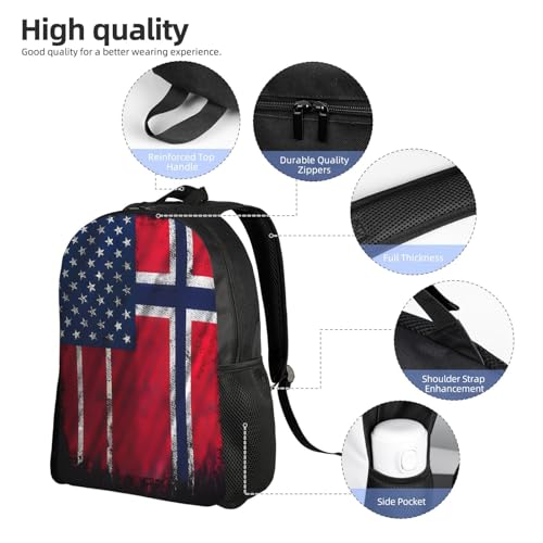 Vintage Norwegian Norway American Flag Backpack Simple Leisure Travel Backpack Outgoing Daypack 16 inch4