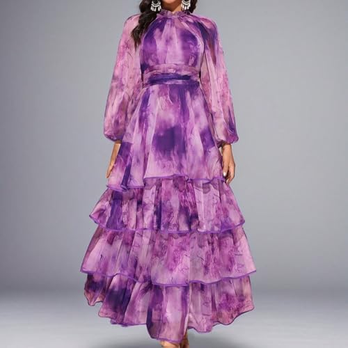 Image of TOLEEN Summer Casual Dresses for Women 2024 Spring Fashion Boho V Neck Long Sleeve Ruffle Floral Print Elegant Maxi Dress