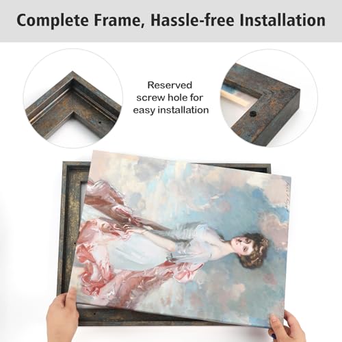 Image of 0.9 inch Deep Rustic Blue Gold Floating Frame for 8x8 Canvas Paintings | Set of 2,Easy Framing,Complete Floating Frames for Vintage Abstract Art Print Industrial Office Gallery Exhibition Wall Decor