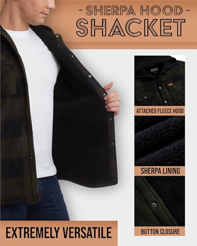 Matix Men's Plaid Button Down Shirt - Cozy Cotton Fleece Lined Flannel Shirt Jacket With Hood2