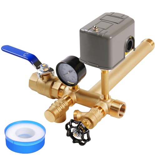 Pressure Tank Tee Kit Water Well Pressure Tank Made of Brass Comes with 40/60psi Pressure Switch 1 Pressure Tank Tee Fits Most Well Pressure Tanks up to 16 in Diameter