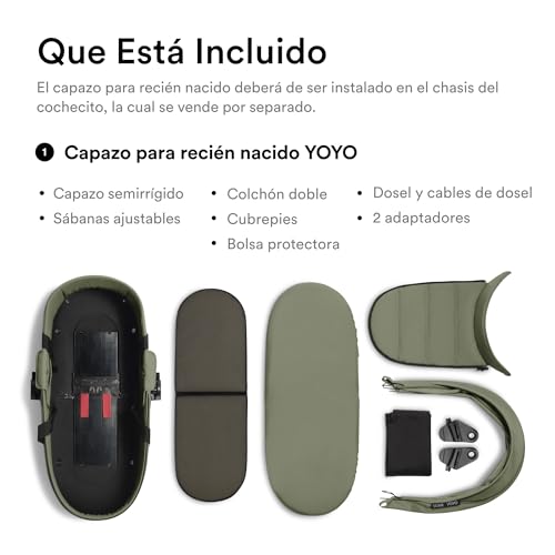 Miniatura 5 de Capazo Para Recién Nacido Para Stokke Yoyo, Olive - Para Bebés De Hasta 6 Meses O 9 Kg - Incluye Capazo Semirrígido, Colchón Doble Y Cubrepiés - Requiere El Chasis De Yoyo Se Vende Por Separado