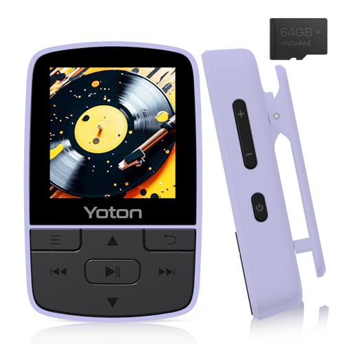 YOTON Lecteur MP3 Baladeur avec Bluetooth 5.2, 64 Go de mémoire, Radio FM, Enregistrement Vocal, contrôle du Volume indépendant, Casque Inclus, Extensible...
