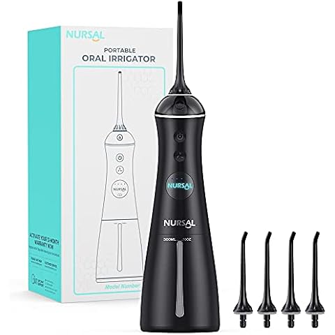 NURSAL Cordless Water Dental Flosser, Portable Dental Oral Irrigator, 300ML Professional Rechargeable Teeth Cleaner with DIY Mode, IPX7 Waterproof, 4 Jet Tips for Braces Home & Travel (Black) Cover