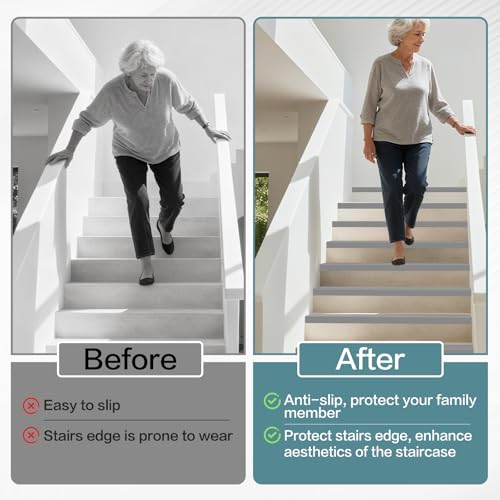 Treppenkantenprofil selbstklebend Treppen Kantenschutz rutschfeste Treppenkante flexibel Treppenkantenprofil Vinyl Winkelprofil (1m, 50×25mm, Grau)