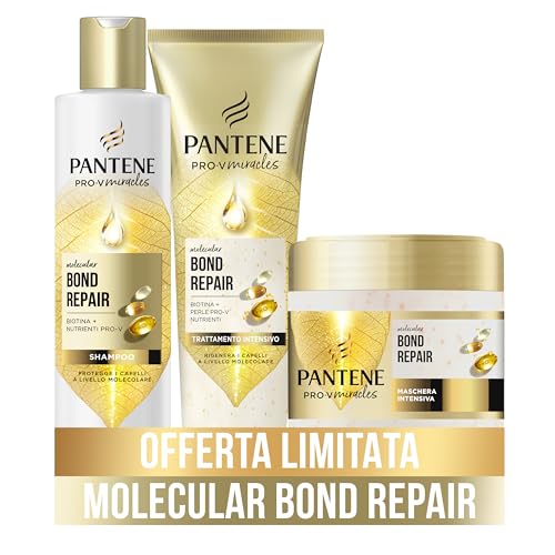 Pantene Set Capelli Molecular Bond Repair Shampoo 250ml, Maschera 300ml, Trattamento Intensivo 150ml