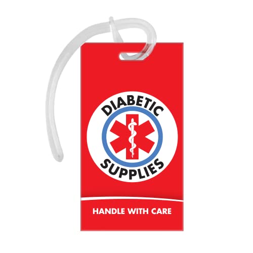 Diabetic Supplies ID Identification Luggage Tag RED Medical Alert
