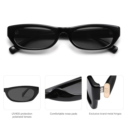SOJOS Trendy Small Rectangle Polarized Sunglasses for Women Men Retro Y2K Narrow Thin Skinny Sunnies SJ23634