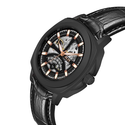 Image of ALIX AL2511 Automatic Mechanical Watch for Men Genuine Leather Strap Skeleton Dial Analog Watch