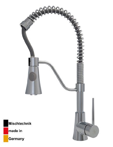 Preisvergleich Produktbild BURGTAL ARIA / Küchenarmatur - Spültischarmatur / Spiralfederarmatur mit Brausekopf / hoher Auslauf ausziehbar / Mischbatterie in Niederdruck / Chrom / Schwenkbar 360°