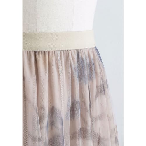 CHICWISH Women Floral Printed Mesh Tulle Midi Skirt Double Layered Elastic Waist A Line Flowy Fairy Skirts Dusty Pink 5