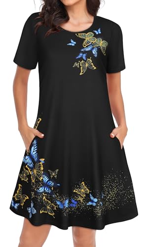 Image of Womens Summer Dresses Beach Casual Loose Tshirt Floral Short Sleeve Flowy Pockets Sundresses 2026
