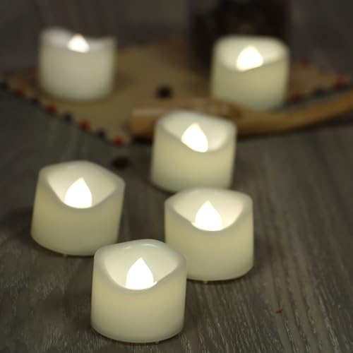Image of CANDLE CHOICE Battery Operated Flameless Tea Lights Bright Flickering LED Tealight Votive Candles for Wedding Table Centerpieces Halloween Christmas Decorations Batteries Incl. White Light 24 Pack