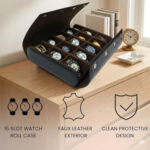 Image of essart Luxury Watch Storage Case - Premium Leather Organizer Box for Exclusive Timepieces, Elegant Display & Protection for Collectors (WR-101-XV-Black)