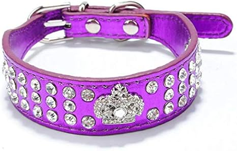 haoyueer Collar de perro con diamantes de imitación, corona de diamantes de imitación, joyería de diamantes de imitación, cuero sintético para mascotas, perro, gato, cachorro... (M, morado)