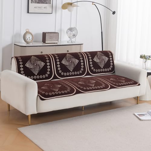 Image of HOKIPO Sheesh Brown Premium Chenille Jacquard Sofa Cover for 3 Seater for Seat & Back, 'Royal Aangan Series' (IN-1008-L5*2)