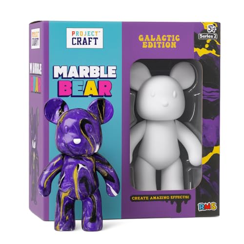 Marble Bear Galactic Edition Craft Kit for Kids Paint Your Own Resin Bear with 3 Marble Paint Colours Brush Cups Sheet & Spoon Creative Arts & Crafts Gift Set Birthday Present DIY Pouring Kit