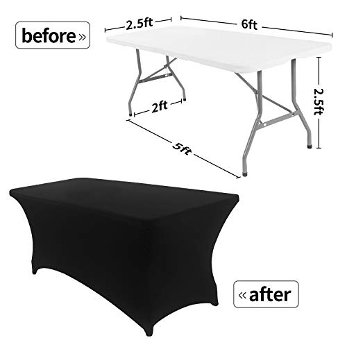 Image of 6FT Spandex Table Cover Rectangular Stretch Spandex Tablecloth (Black, 6FT)