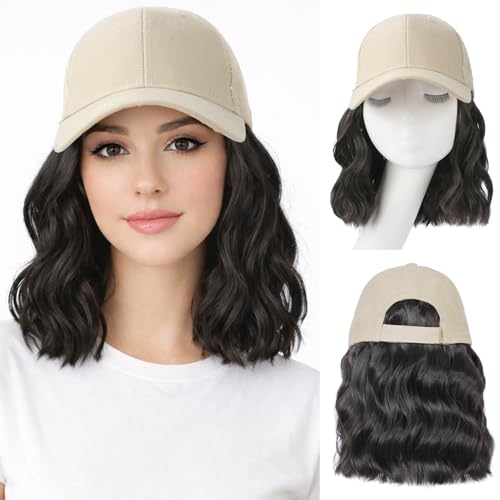 Hat Wigs for Women Baseball Cap with Hair Extensions, 14inch