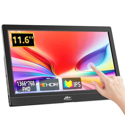 Image of Kenowa Touchscreen Portable Monitor 11.6 Inch, HD 1366x768P LED External Display with USB C HDMI and Speakers & Stand, Travel Monitor Second Screen for Laptop Phone PC Mac Xbox PS4 Switch