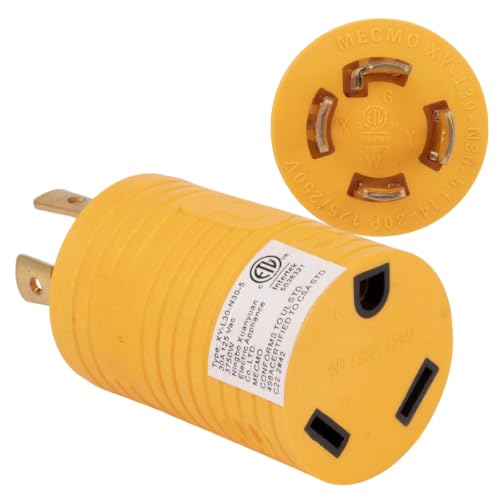 MECMO NEMA L14-30P to TT-30R RV Generator Adapter 30 Amp 125V, 4 to 3 Prong