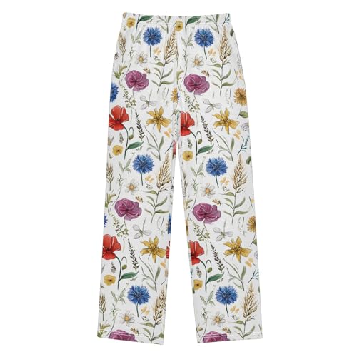 Hand Drawn Wild Flower Pajama Pants Soft Sleep Bottoms Long Pjs S