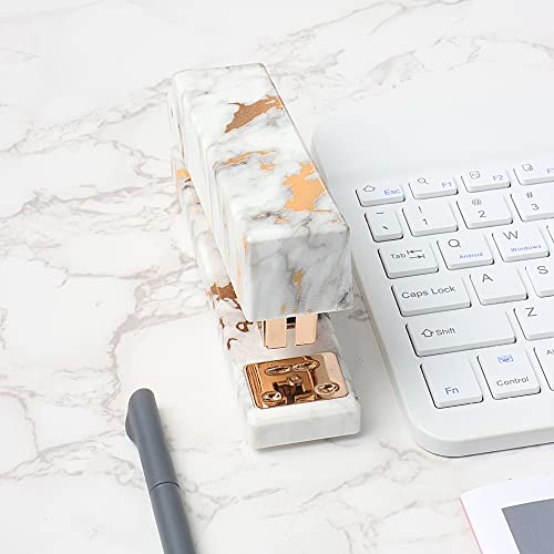 Marble Gold Desk Stapler Heavy Duty Desktop Manual Staplers Spring Powered Executive Stapler With Anti-Skid Mat For Home School Office Standard Staples Stapling Tool #TOP1